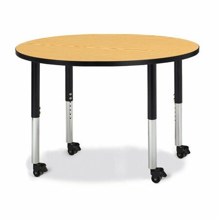 JONTI-CRAFT Berries Round Activity Table, 42 in. Diameter, Mobile, Oak/Black/Black 6468JCM210